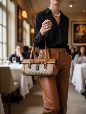 Gucci Vintage Tom Ford Bamboo Canvas Cylinder Satchel Bag